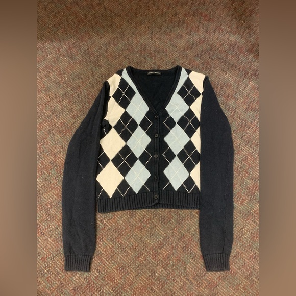 Brandy Melville Sweaters - Brandy Melville Blue and White Argyle Cardigan Size S